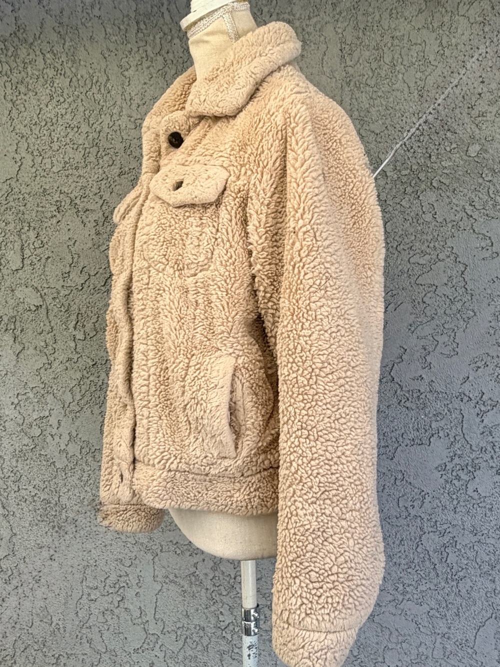 Fashion Nova Button Up Jacket Teddy Sherpa Fleece Trucker Style Womens Medium - Picture 2 of 13